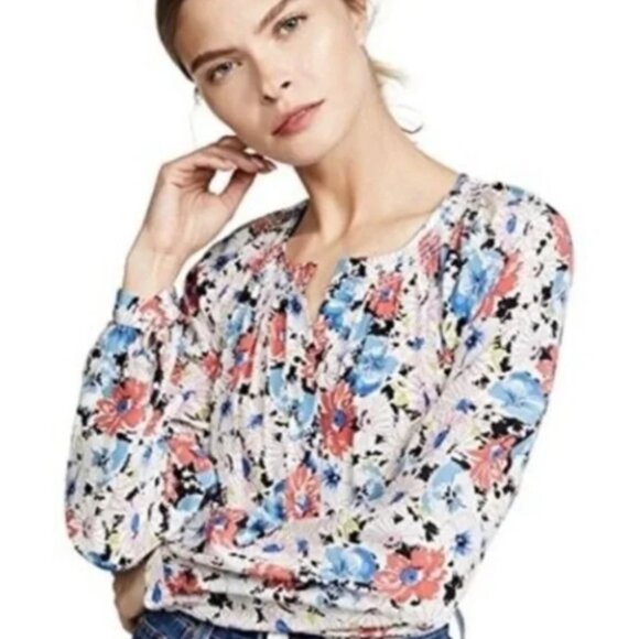 VERONICA BEARD I Silk Floral Madge Collarless Button Down Long Sleeve Blouse, 2 - Picture 3 of 16